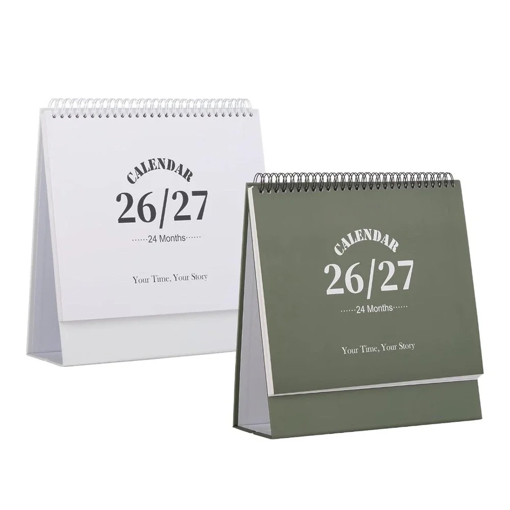 2026-2027 Desk Calendar 24 Month Standing Flip Planner White Sage Green 9.8x9.6